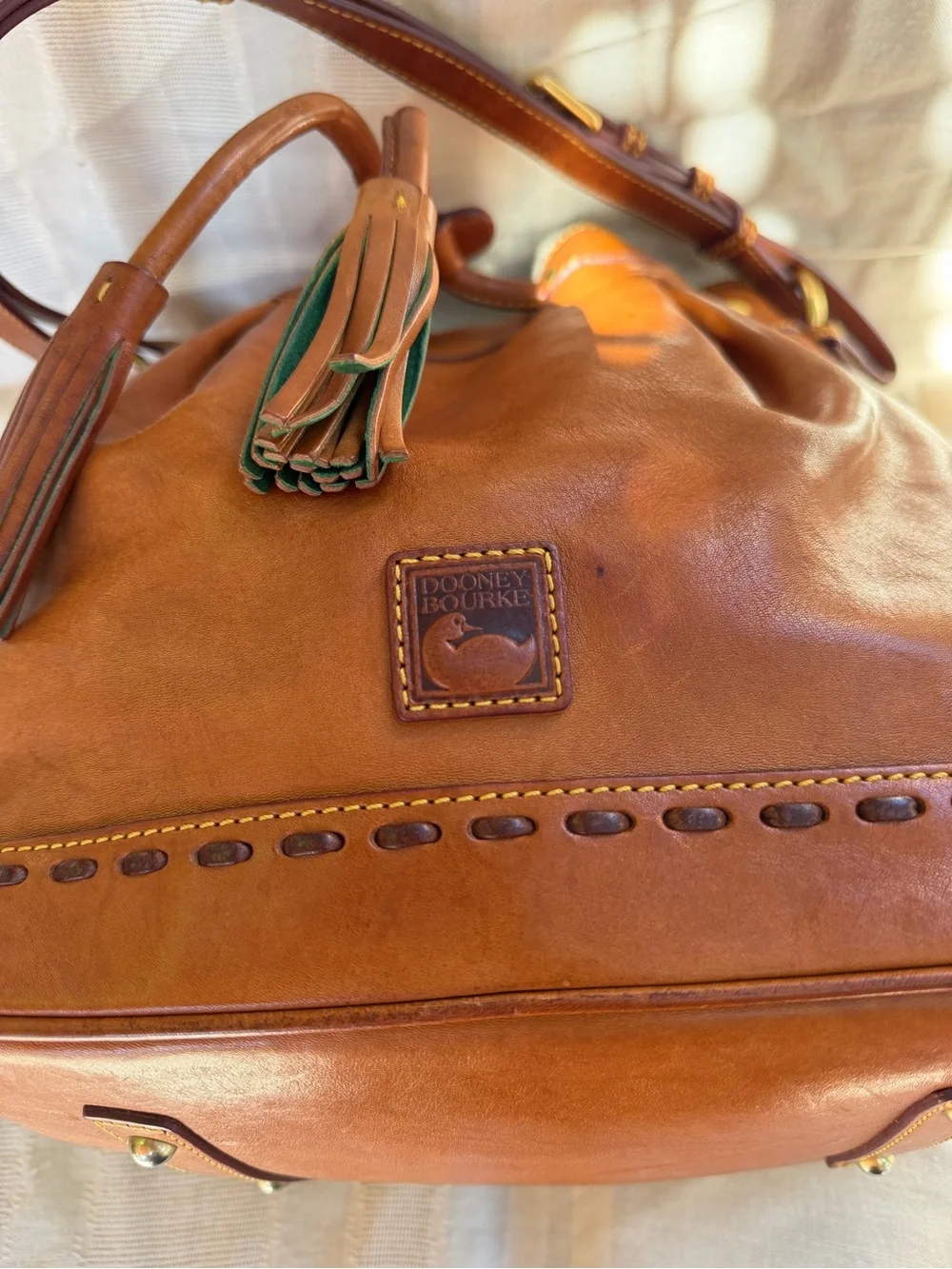 Dooney & Bourke Brown Leather Drawstring Bucket Shoulder Bag